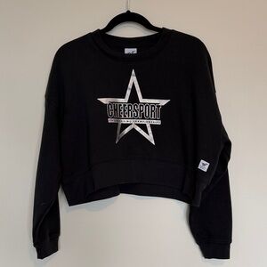 Varsity Black Cropped Crewneck with Cheerspprt Logo.